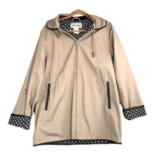 Thermal Slicks Waterproof Rain Jacket w/Polka Dot Lining - Beige/B&W Size Medium